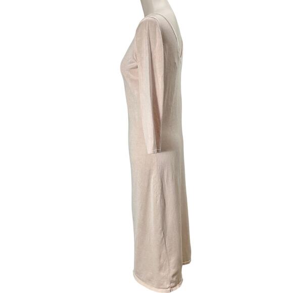 Lauren Ralph Lauren Light Pink Knit Bodycon Midi Dress 3/4 Sleeves V-neck Small - Picture 2 of 13